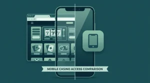 Editorial illustration comparing a smartphone browser with an app icon for mobile casino access
