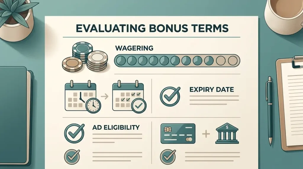Illustrated checklist for checking UK casino bonus terms